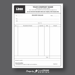 Indian Delivery Challan Format in Single Color
