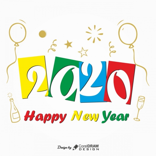 Colourful greetings new year 2020