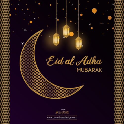 Eid Al Adha Mubarak Background With Lantern Crescent Design