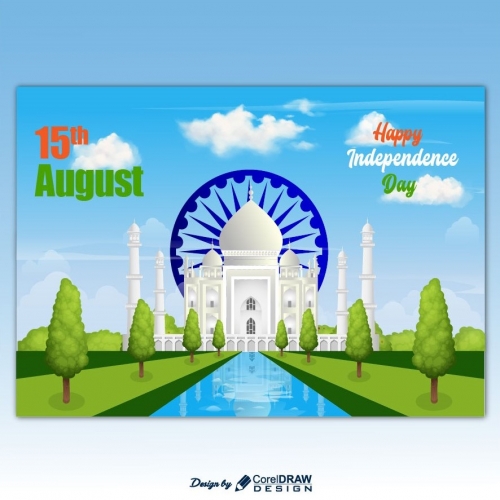 Indian Independence Day Design with Taj Mahal Free Vector