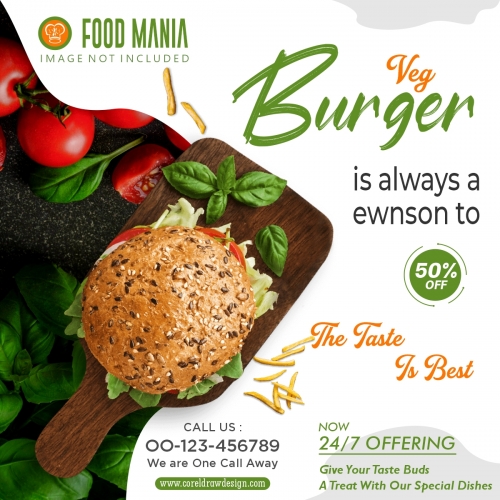 Veg Burger Restaurant Food Mania Template Design