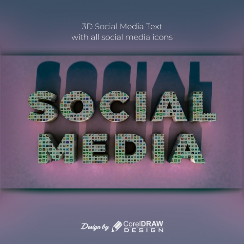 3D Social Media Text with all social media icons