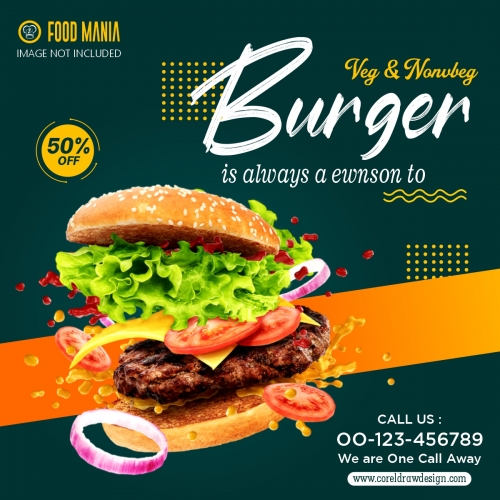 Veg & Nonveg Burger Restaurant Food Mania Banner Design