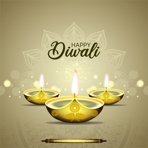 Happy Diwali Premium Gold Diamond Diya Decoration Background Premium Vector