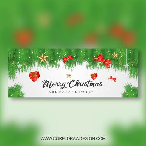 Beautiful Christmas Banner With Happy New Year Free Vector