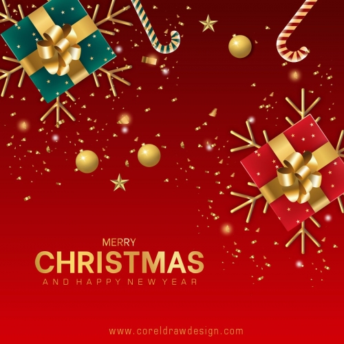 Merry Christmas Background With Balls And Gifts & New Year Premium Vector