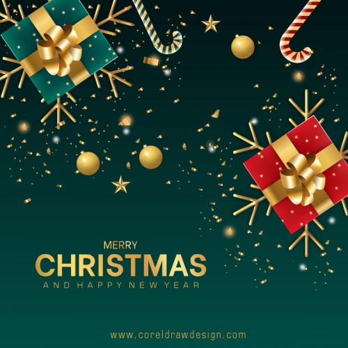 Modern Merry Christmas Background With Balls And Gifts & New Year Premium Vector