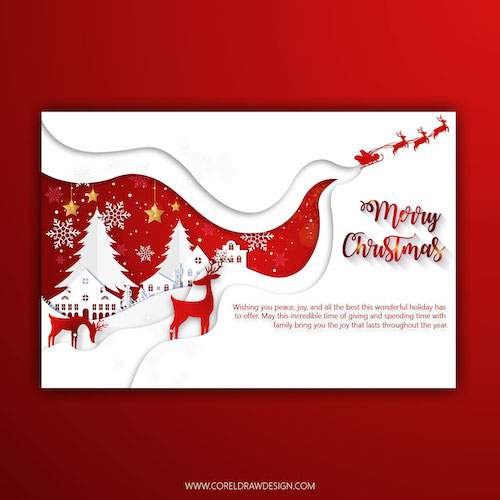 Paper Cut Christmas background with-bokeh and santa claus sledge Template or Card
