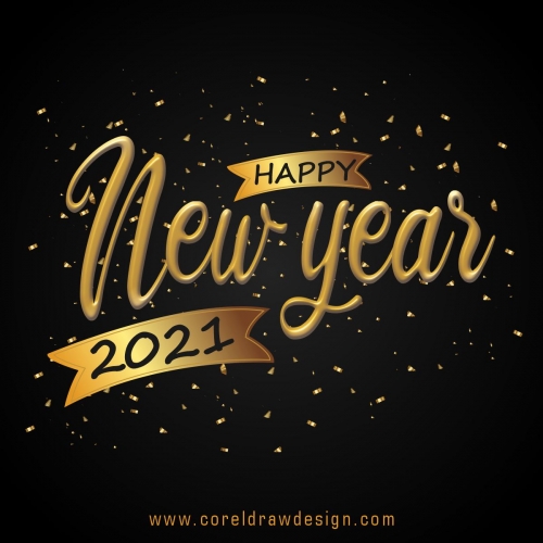 Happy New Year Realistic Golden Colour & Black Background Premium Vector