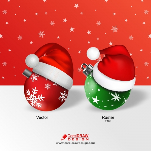 Christmas Ball Red & Green with Santa Hat set Royalty Free Vector Image