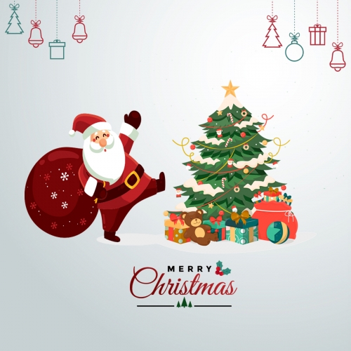 Santa Claus with Christmas Tree Background Free Psd