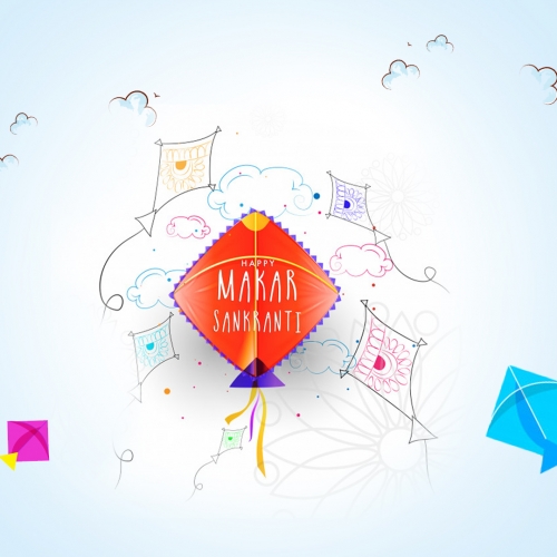 Makar Sankranti Festivel Background with Kites Lineart, Free PSD