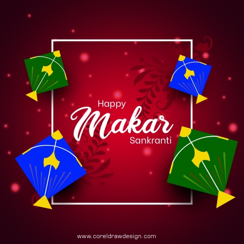 Happy Makar Sankranti Font With Colorful Kites Premium Vector
