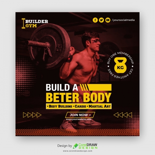 Body Building Gym Banner Template Free Vector