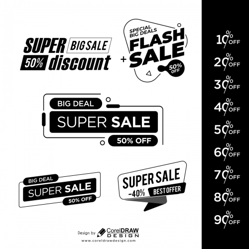 Sale Label Collection in Black and White Color, Free CDR