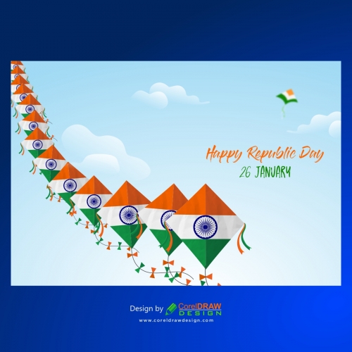 Indian Republic Day Celebration Flying Row of Kites in the Sky, Free Stock Vector