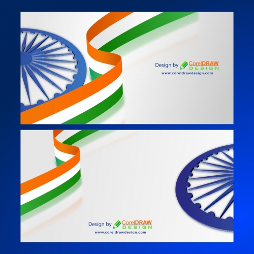 Set of Tricolor Strip on White Background with Ashok Chakra, Free Vector