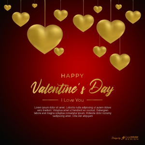Valentines Day Wallpaper Red & Golden Hearts Free Vector