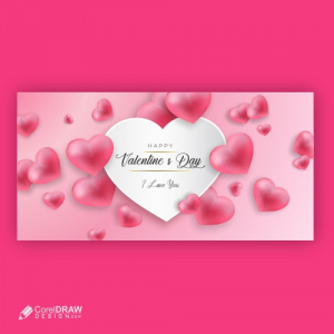 Happy Valentines Day Balloon Heart Pink Colorful Banners Design On Pink Background