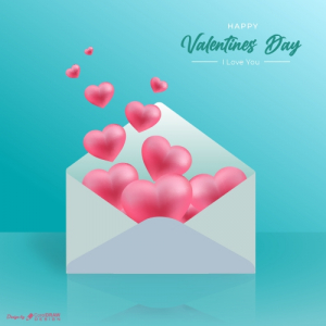 Valentine Day Envelope Concept And Red Hearts Blue Background Premium Vector