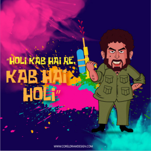 Gabbar Singh Asking For Holi Cartoon Colorful Vector Art