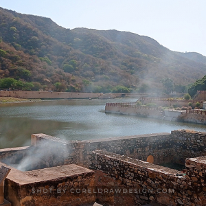 Beautiful Lake infront of Amber Fort between mountains