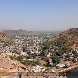 Jaipur City Skyline between Mountains from Amber Fort