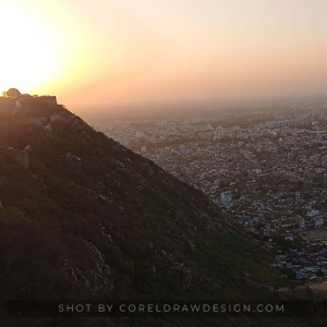 Jaipur City Skyline Top View from Nahargarh Fort with Beautiful Sunset