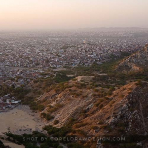 Beautiful Jaipur City top view from nahargarh fort with mountains