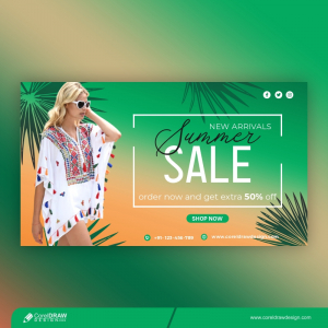 Summer Sale Banner Template Tropical Leaves Free Vector