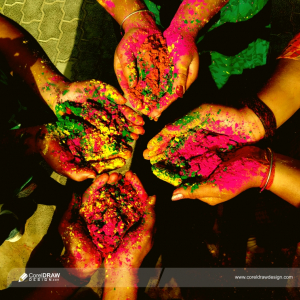 Holi Festival Trending Indian Color Powder On Circle Hands During