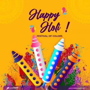 Trending Colorful Holi Greeting & Pichkari Festival Of Colors Premium Vector