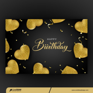 Happy Birthday Horizontal 3d Realistic Golden And Balloon Glitter Confetti Background