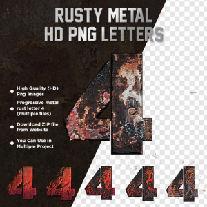 Rusty Metal Letter 4 HD PNG