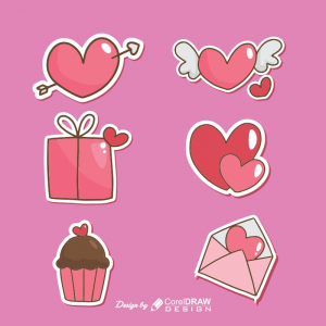 Red Heart Collection CDR Form Of Beautiful Sticker full vector File Download