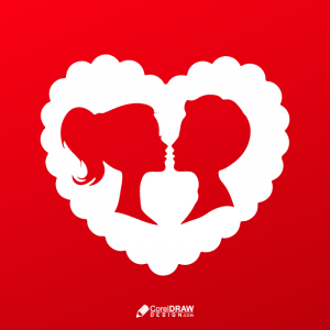 Couple Kissing Red Heart Silhouette