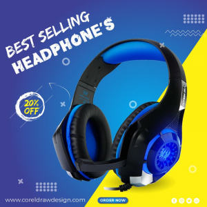Best Selling Headphones Flat Discount CDR Poster Download From Coreldrawdesign