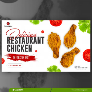 Fried Chicken Horizontal Banner Template Restaurant Free Vector