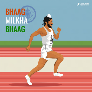 Detailed Flat Bhaag Milkha Bhaag olympics running mikha singh character illustration