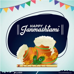 Happiness Janmashtami Celebration Greeting Card Premium Vector