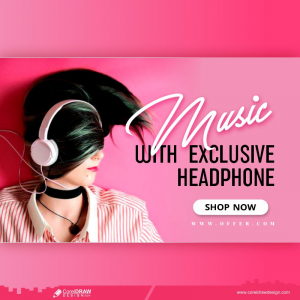 Headphone Music Banner Template Design Free Vector