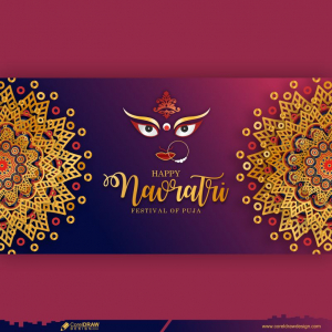 Subh Navratri Durga Face in Happy Durga Puja Indian religious Mandala background Free Premium Vector