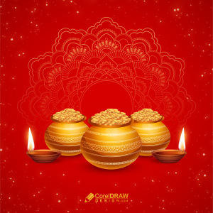 Happy Dhanteras Golden Kalash Festival Wishes Card Vector Download