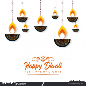 Happy Diwali Decorative Diya Indian Festival Card Design Free Vector