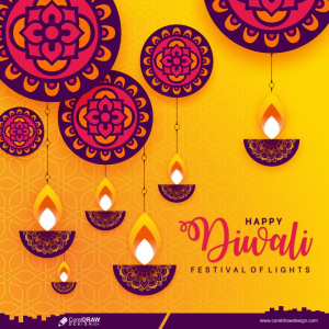 Attractive Happy Diwali Festival Banner With Decoration Free Vector