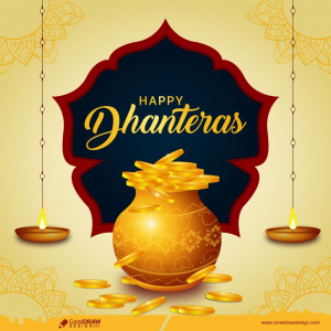 Beautiful Happy Dhanteras Festival Greeting Card Free Vector