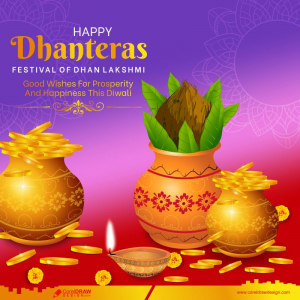 Happy Dhanteras Diwali Gold Coin Kalash Goddess Laxmi Puja Free Premium Vector
