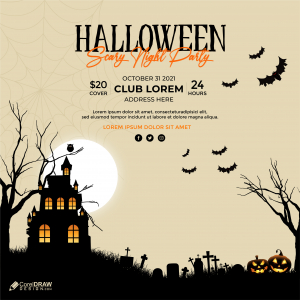 Happy Halloween Night Scary Party Invitation Card Vector Template