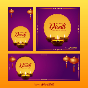 Diwali web banner collection, realistic diyas Free CDR templates
