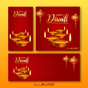 Diwali web banner collection, instagram post, story realistic, Free CDR templates by CorelDrawDesign